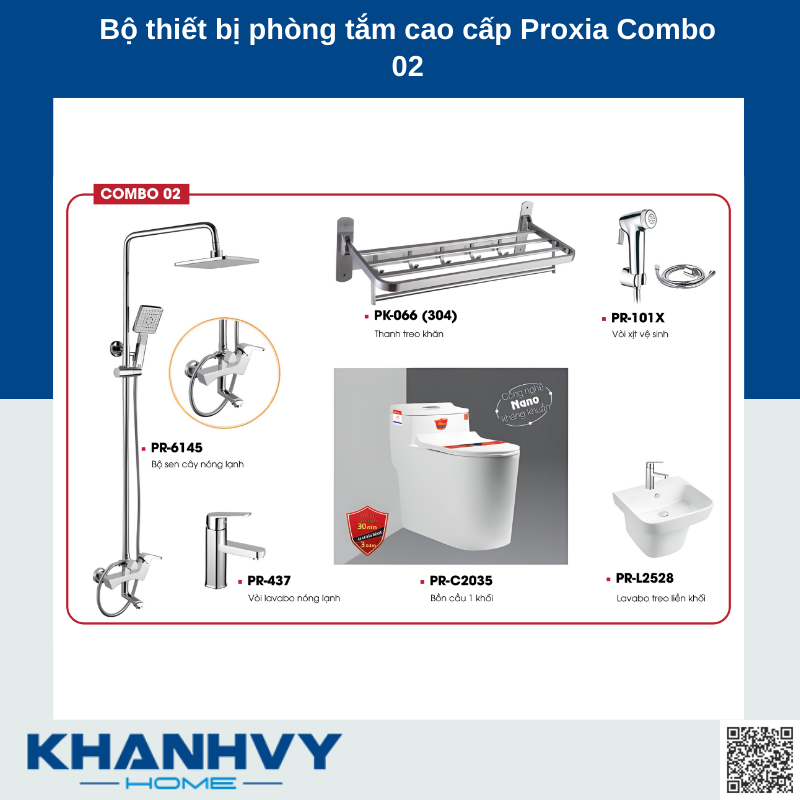 Bộ thiết bị phòng tắm cao cấp Proxia Combo 02 Outlet