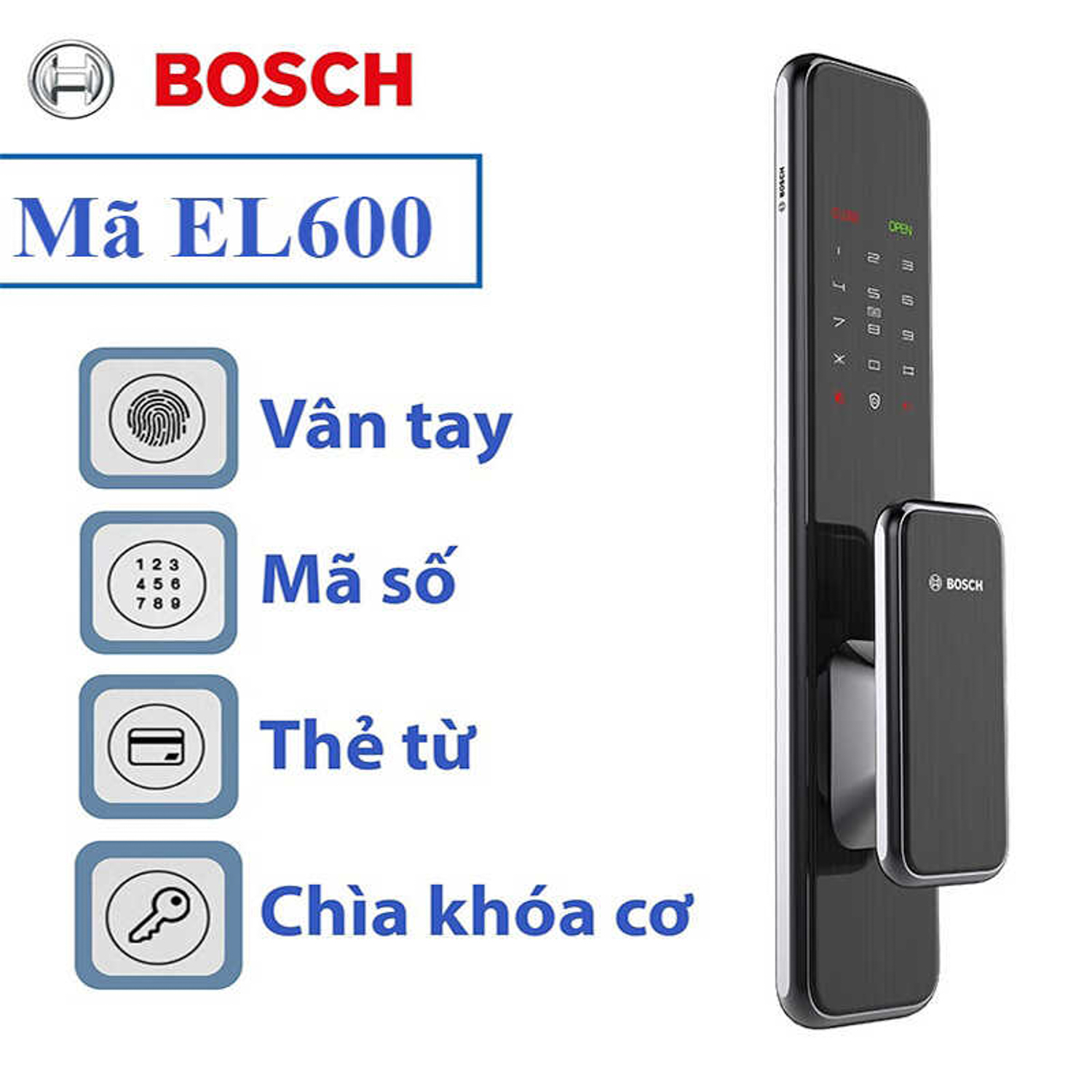 Khóa điện tử Bosch HB.EL600 Black tích hợp nhiều tính năng hiện đại