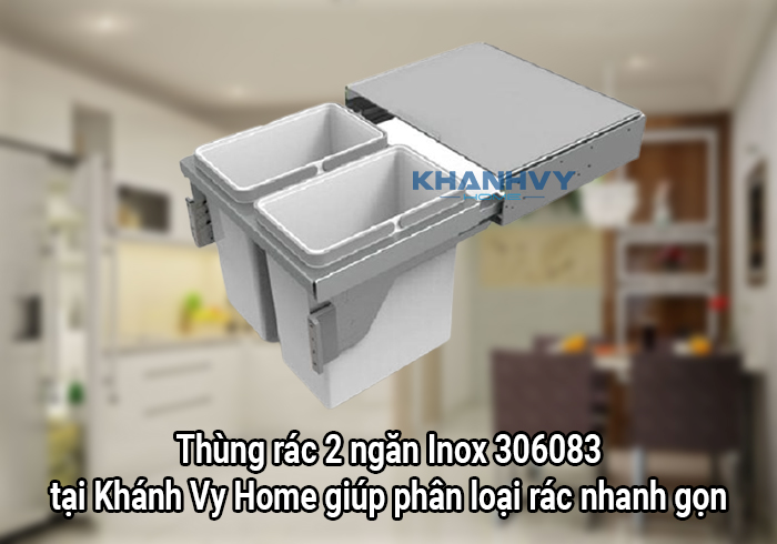  Thùng rác 2 ngăn Inox 306083 tại Khánh Vy Home giúp phân loại rác nhanh gọn