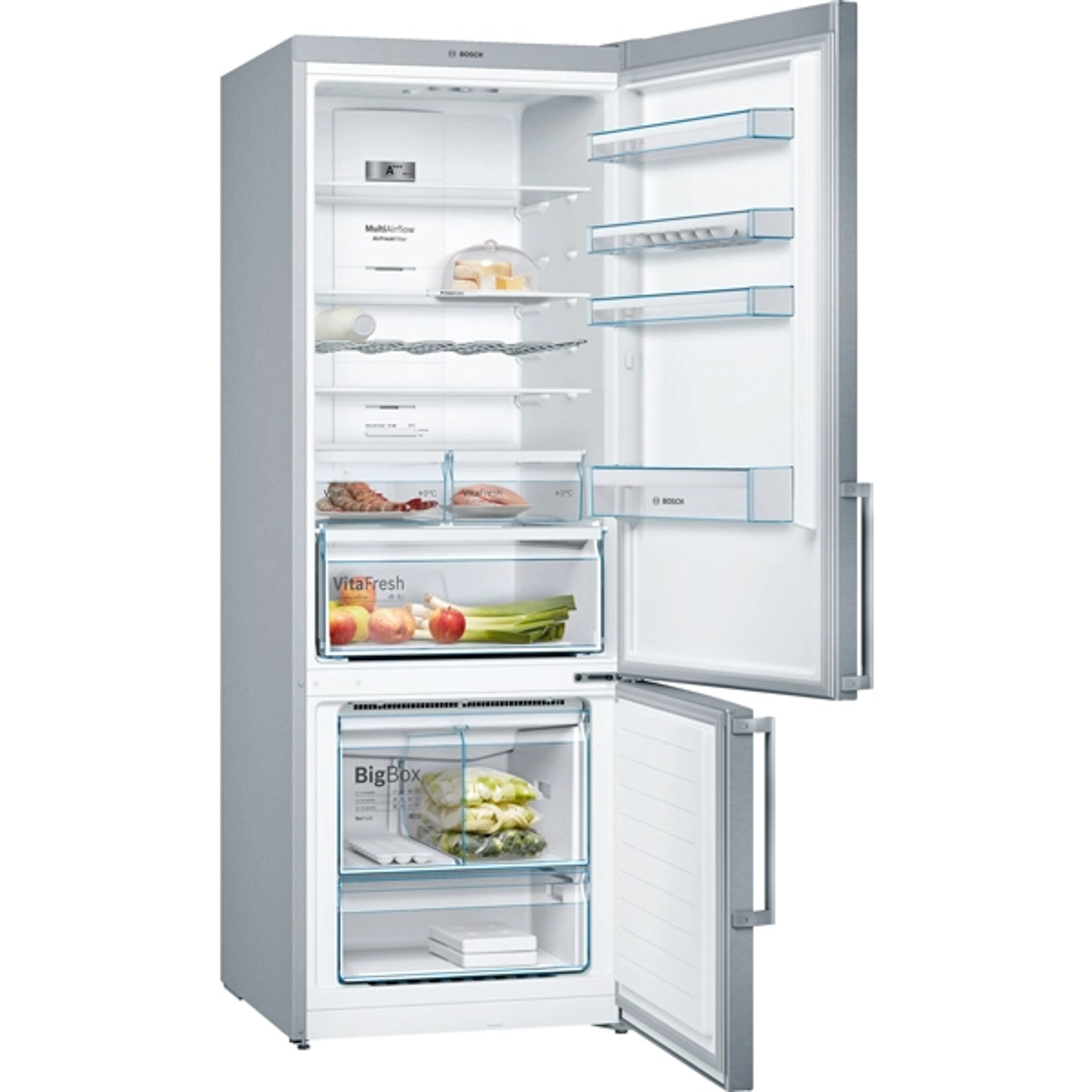 Ngăn chứa Tủ lạnh Bosch HMH.KGN56XI40J Series 4 có các kệ kính cường lực chịu tải cao