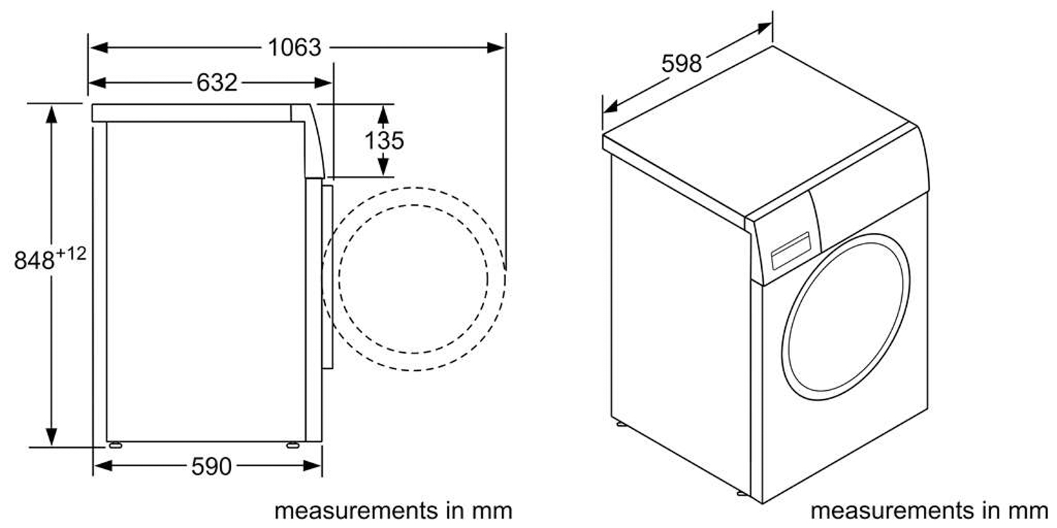Kích thước máy giặt AntiStain Bosch TGB.WAX32M40SG 10kg - Series 8