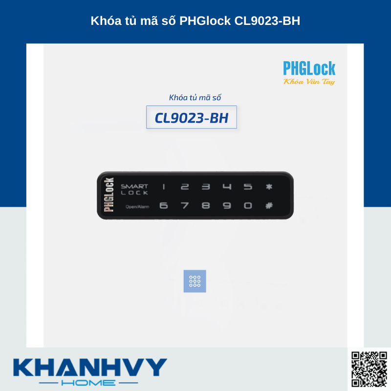 Sản phẩm khóa tủ mã số PHGlock CL9023-BH sở hữu thiết kế sang trọng, cung cấp phương thức mở cửa bằng mã số an toàn, hiện đại