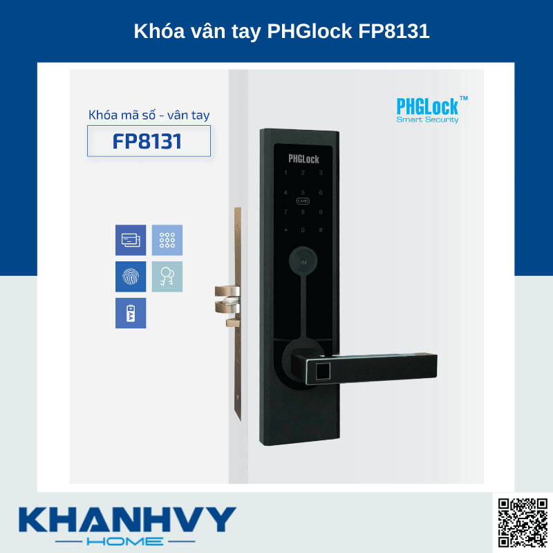 Sản phẩm khóa vân tay PHGlock FP8131B - R |A sở hữu thiết kế hiện đại với khóa màu đen và mặt khóa cảm ứng sang trọng