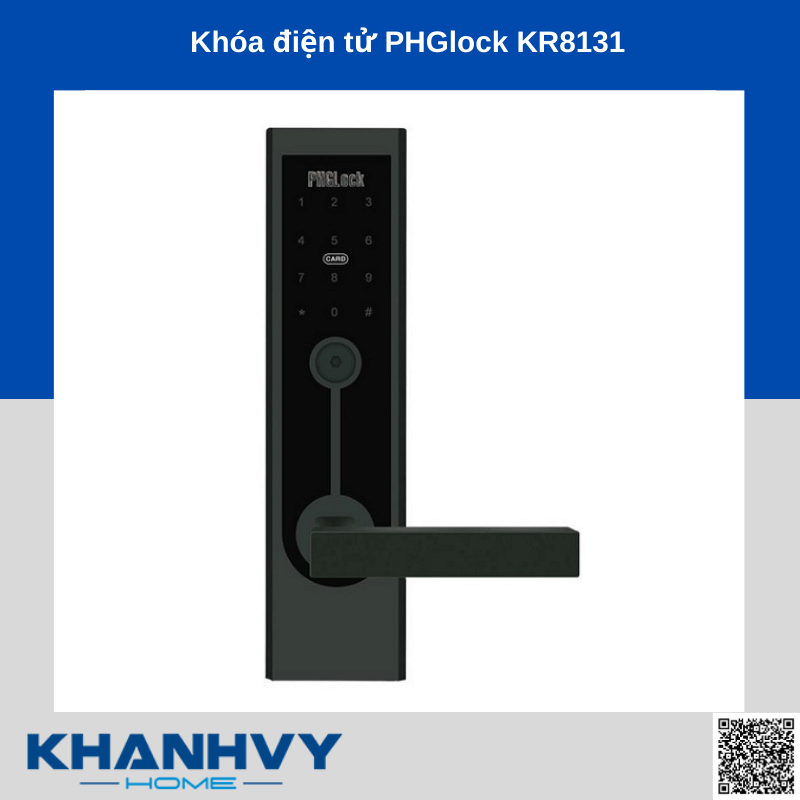 Sản phẩm khóa điện tử PHGLock KR8131B - R |A sở hữu thiết kế hiện đại với khóa màu đen và mặt khóa cảm ứng sang trọng