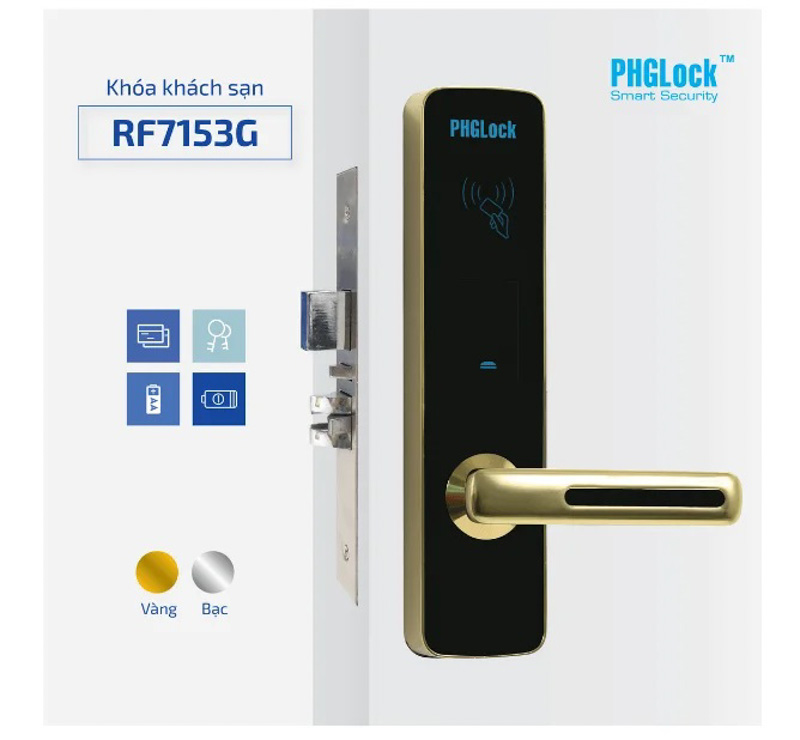 Sản phẩm khóa khách sạn PHGlock RF7153G - R sở hữu thiết kế đơn giản nhưng vô cùng hiện đại và sang trọng