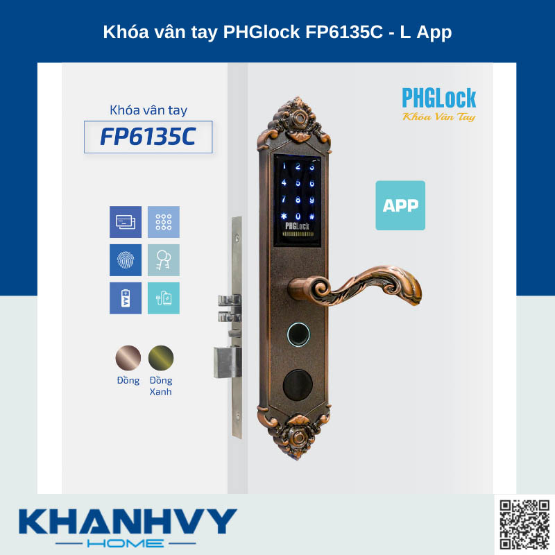 Sản phẩm khóa vân tay PHGlock FP6135C - L APP |A sở hữu thiết kế hiện cổ điển sang trọng và mặt khóa cảm ứng hiện đại