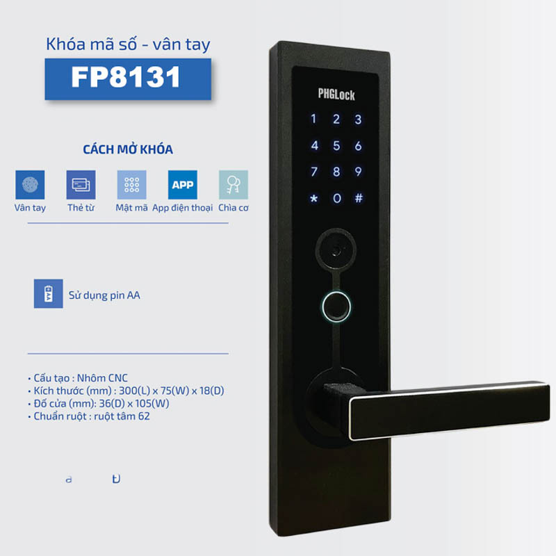 Khóa vân tay PHGlock FP8131B - L APP |A sở hữu thiết kế sang trọng và mặt khóa cảm ứng hiện đại