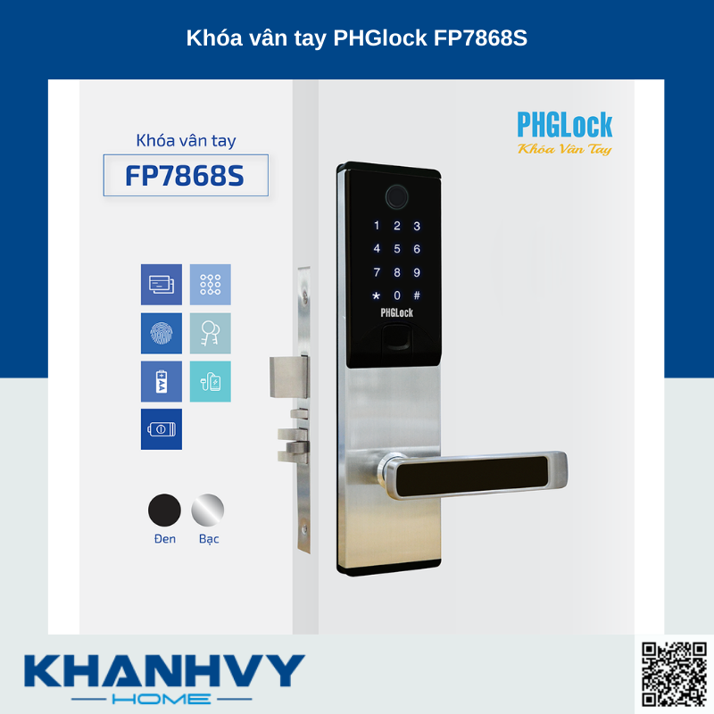 Sản phẩm khóa vân tay PHGlock FP7868S - L |A sở hữu thiết kế hiện đại với khóa màu đen và mặt khóa cảm ứng sang trọng