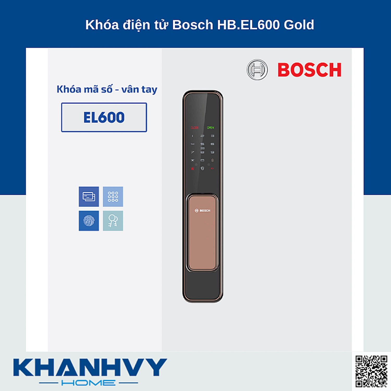 Khóa điện tử Bosch HB.EL600 Gold được sản xuất theo tiêu chuẩn chất lượng Đức