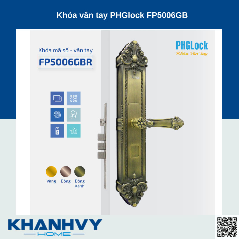 Sản phẩm khóa vân tay PHGlock FP5006GB sở hữu thiết kế tinh tế và sang trọng