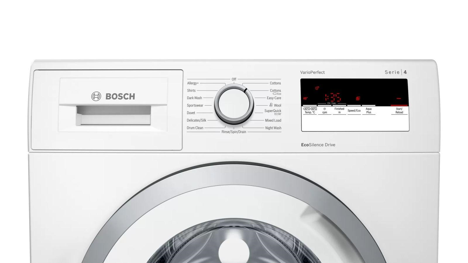  Máy giặt Bosch WAN28108GB được trang bị màn hình LED lớn dễ thao tác và chọn lựa các chương trình giặt