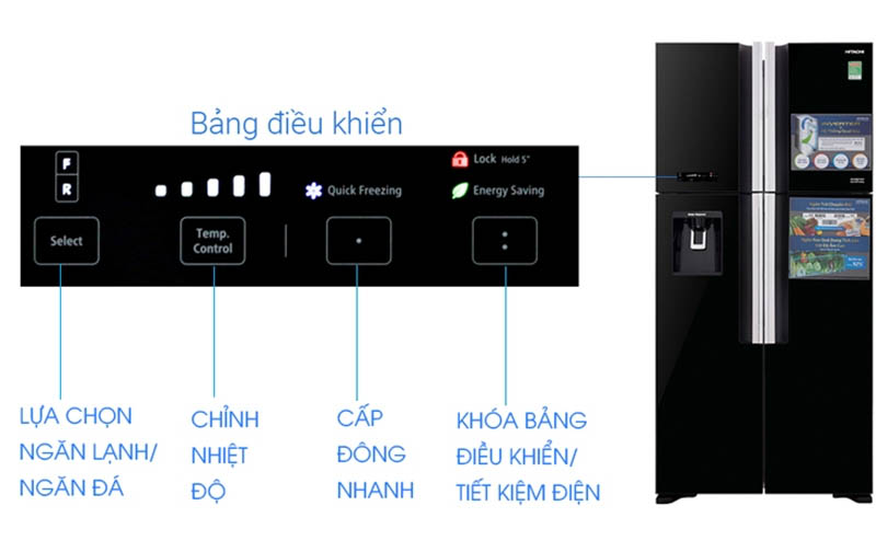 Tủ lạnh Hitachi R-VG540PGV3 có bảng điều khiển hiện đại