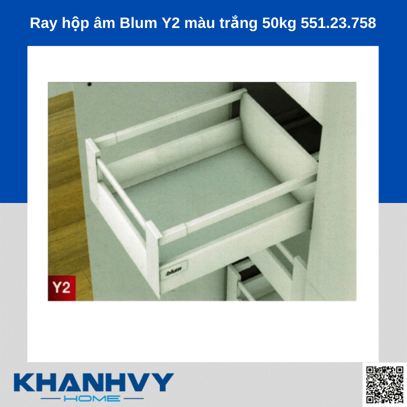 Ray hộp âm Blum Y2 màu trắng 50kg 551.23.758 chính hãng tại Khánh Vy Home