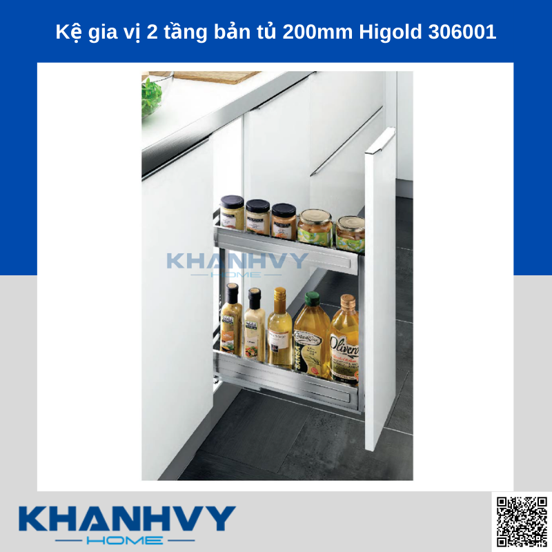 Sản phẩm kệ gia vị 2 tầng bản tủ 200mm Higold 306001 chính hãng tại Khánh Vy Home
