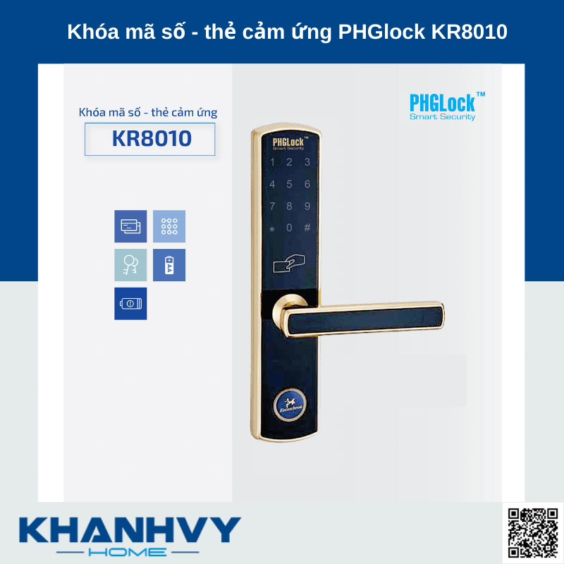  Sản phẩm khóa mã số - thẻ cảm ứng PHGlock KR8010 sở hữu thiết kế sang trọng và hiện đại thích hợp với mọi loại cổng