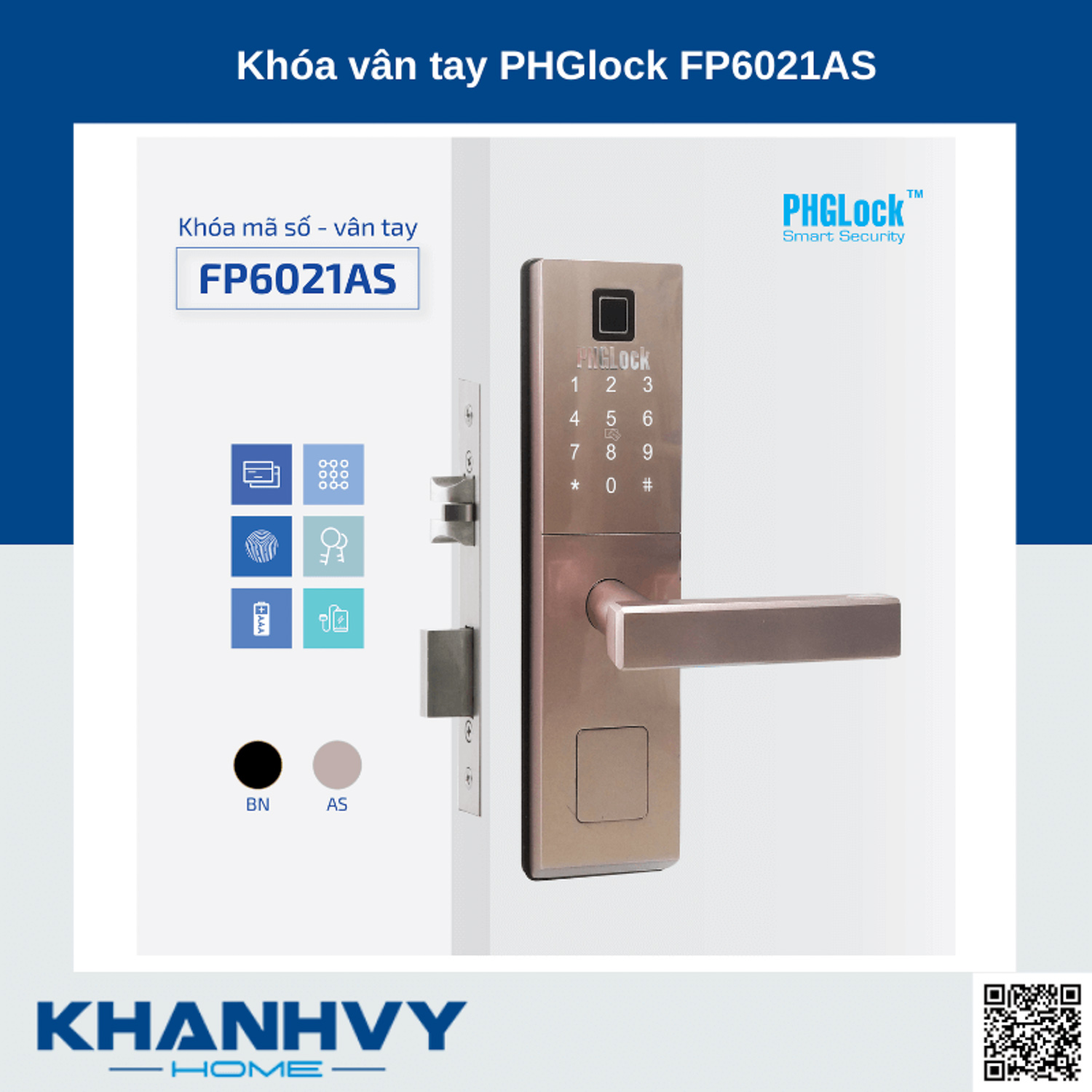 Sản phẩm khóa vân tay PHGlock FP6021AS sở hữu thiết kế hiện đại và sang trọng