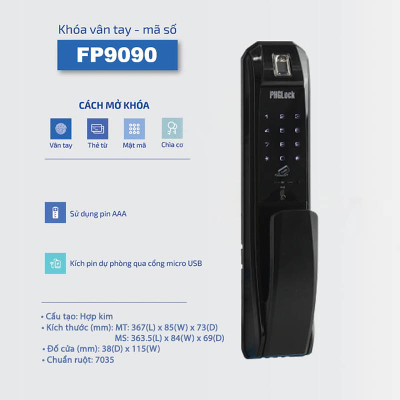 Sản phẩm khóa vân tay PHGlock FP9090 sở hữu thiết kế tinh tế và sang trọng