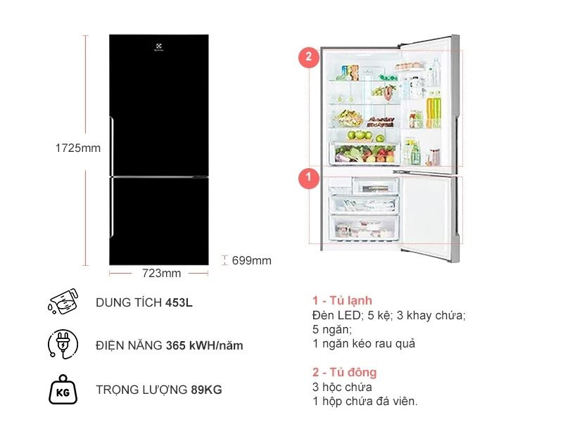 Thông số tủ lạnh Electrolux 421L EBE4500B-H