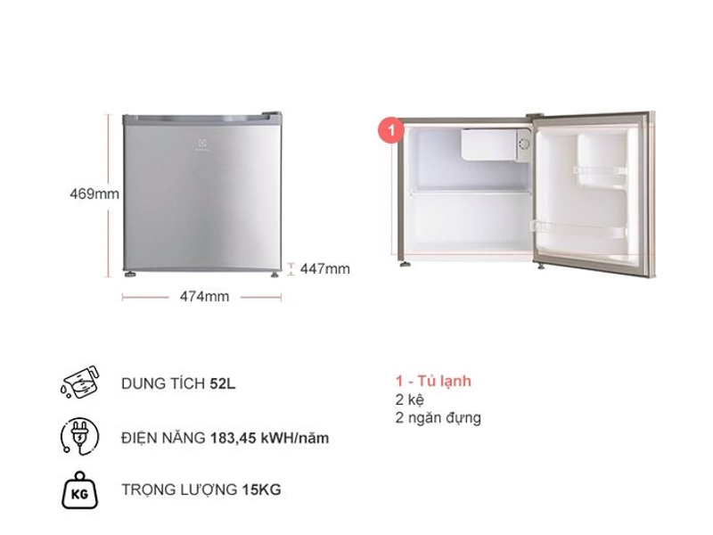 Thông số tủ lạnh Electrolux 46L EUM0500SB