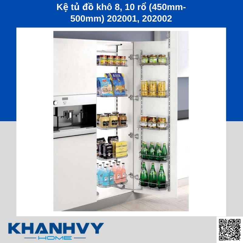 Sản phẩm kệ tủ đồ khô 8, 10 rổ (450mm-500mm) 202001, 202002 chính hãng Higold tại Khánh Vy Home