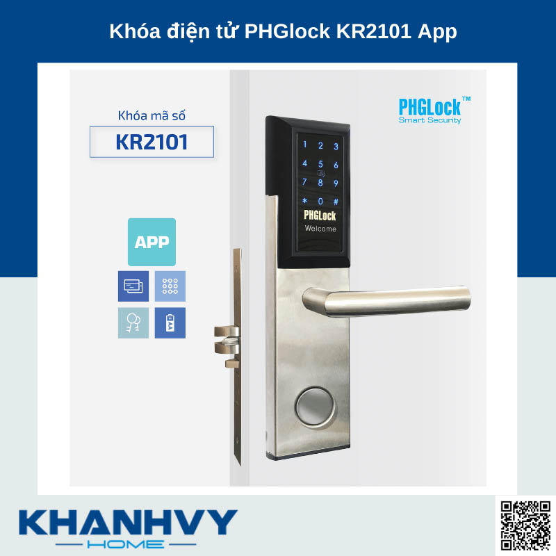 Sản phẩm khóa điện tử PHGlock KR2101 App sở hữu thiết kế đơn giản nhưng vô cùng hiện đại và sang trọng
