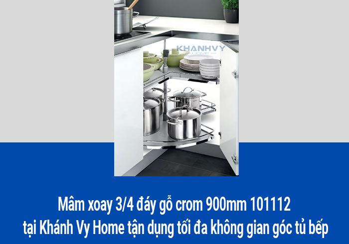 Mâm xoay 3/4 đáy gỗ crom 900mm 101112 tại Khánh Vy Home tận dụng tối đa không gian góc tủ bếp