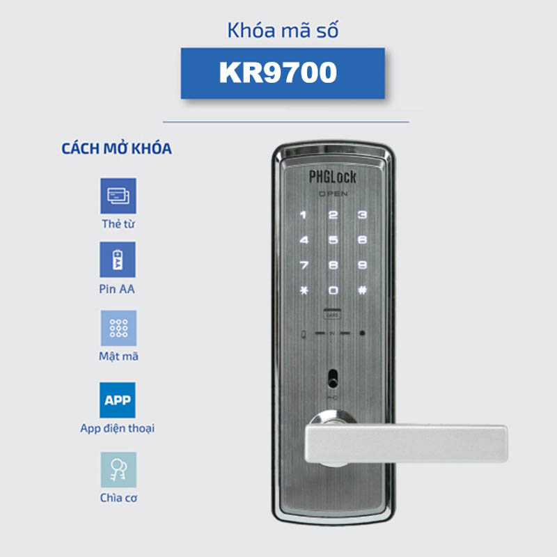 Sản phẩm khóa điện tử PHGlock KR9700 sở hữu thiết kế đơn giản nhưng vô cùng hiện đại và sang trọng
