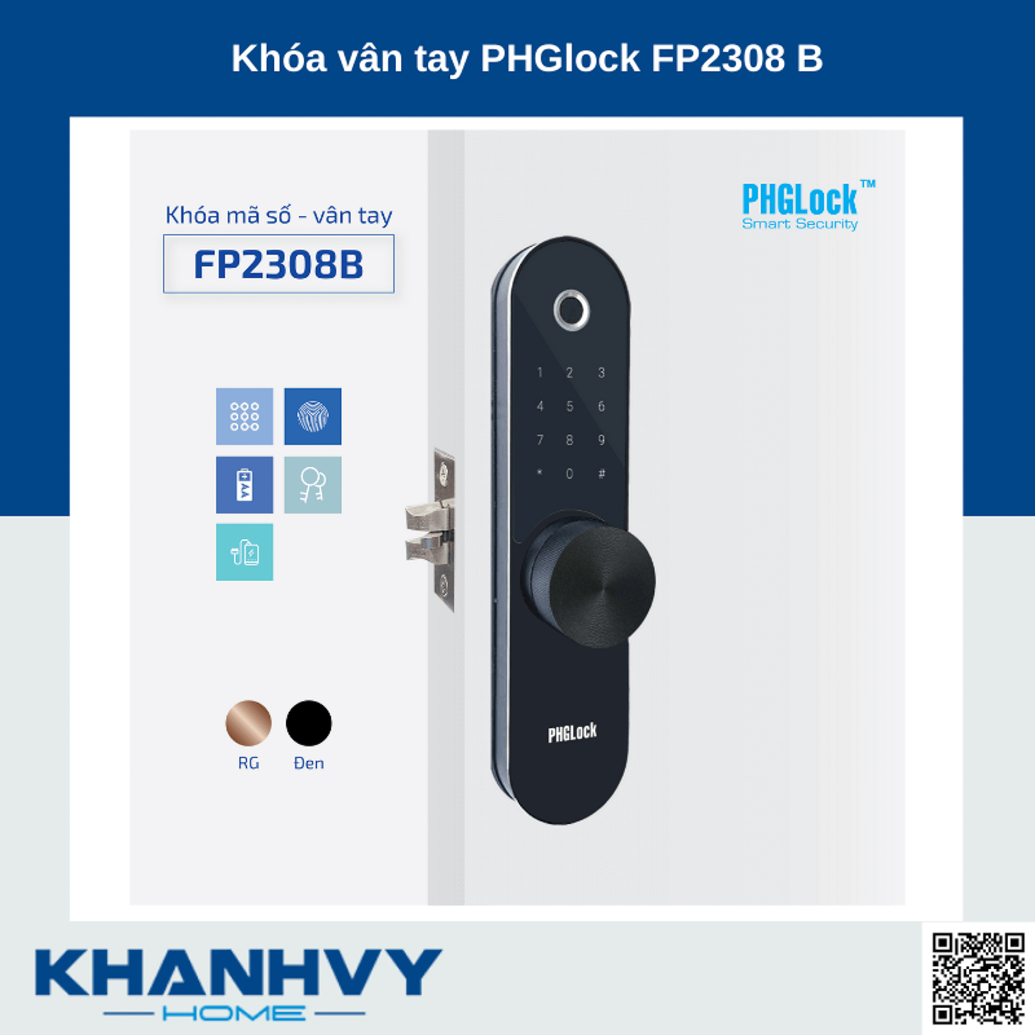 Sản phẩm khóa vân tay PHGlock FP2308-B sở hữu thiết kế hiện đại và sang trọng
