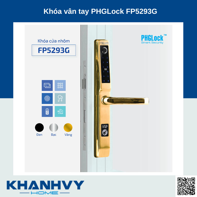 Sản phẩm khóa vân tay PHGlock FP5293G sở hữu thiết kế hiện đại và sang trọng