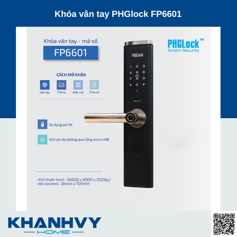 Sản phẩm khóa vân tay PHGlock FP6601 sở hữu thiết kế hiện đại và sang trọng