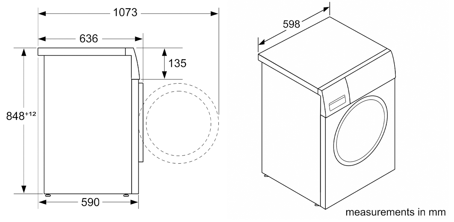 Kích thước máy giặt sấy quần áo Bosch TGB.WNA254U0SG 10kg/6kg - Serie 6