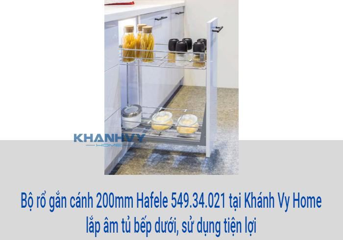 Bộ rổ gắn cánh 200mm Hafele 549.34.021 tại Khánh Vy Home lắp âm tủ bếp dưới, sử dụng tiện lợi