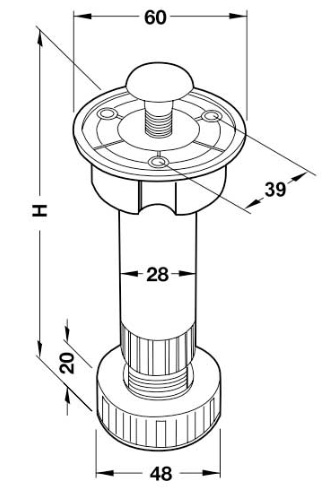 Bản vẽ kỹ thuật chân tủ Hafele có điều chỉnh độ cao 120mm 637.45.344 tại Khánh Vy Home