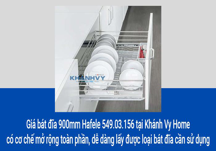 Giá bát đĩa 900mm Hafele 549.03.156 tại Khánh Vy Home có cơ chế mở rộng toàn phần, dễ dàng lấy được loại bát đĩa cần sử dụng