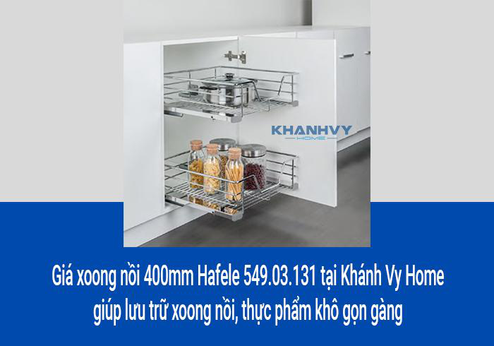 Giá xoong nồi 400mm Hafele 549.03.131 tại Khánh Vy Home giúp lưu trữ xoong nồi, thực phẩm khô gọn gàng
