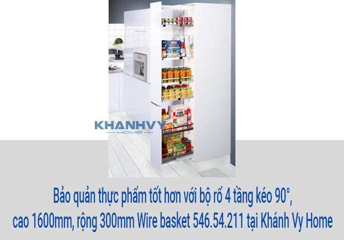 Bảo quản thực phẩm tốt hơn với bộ rổ 4 tầng kéo 90°, cao 1600mm, rộng 300mm Wire basket 546.54.211 tại Khánh Vy Home