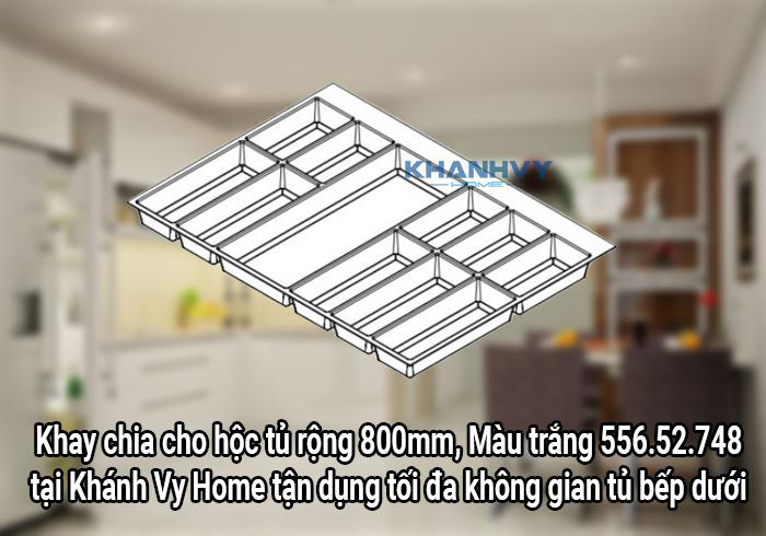 Bản vẽ kỹ thuật khay chia cho hộc tủ rộng 600mm, Màu xám nhạt 556.52.546 tại Khánh Vy Home