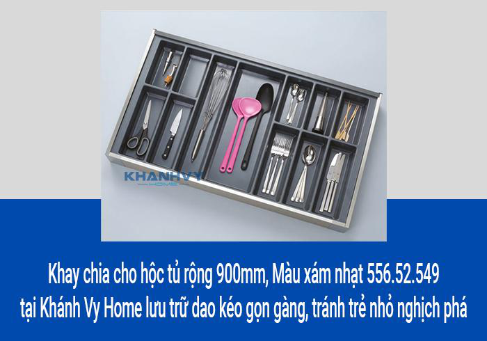 Khay chia cho hộc tủ rộng 900mm, Màu xám nhạt 556.52.549 tại Khánh Vy Home lưu trữ dao kéo gọn gàng, tránh trẻ nhỏ nghịch phá