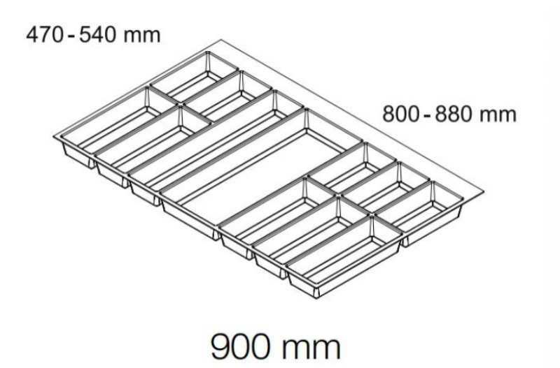 Bản vẽ kỹ thuật khay chia cho hộc tủ rộng 900mm, Màu xám nhạt 556.52.549 tại Khánh Vy Home