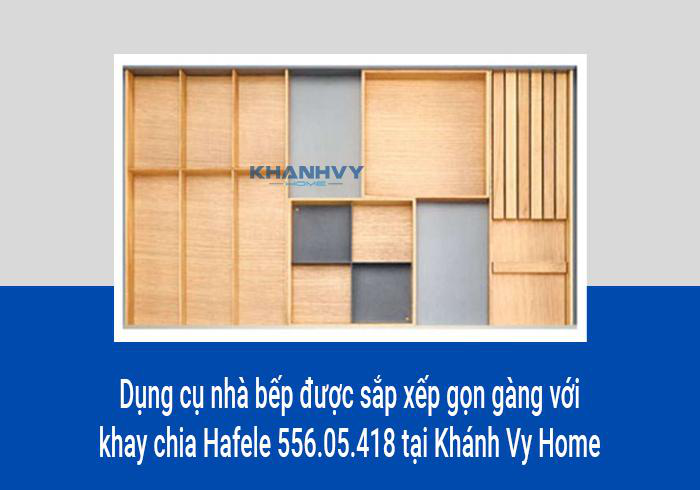 Dụng cụ nhà bếp được sắp xếp gọn gàng với khay chia Hafele 556.05.418 tại Khánh Vy Home
