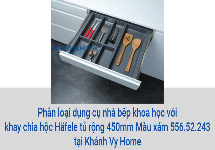 Phân loại dụng cụ nhà bếp khoa học với khay chia hộc Häfele tủ rộng 450mm Màu xám 556.52.243 tại Khánh Vy Home