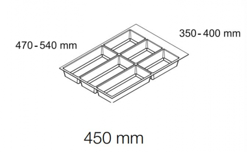 Bản vẽ kỹ thuật khay chia hộc Häfele tủ rộng 450mm Màu xám 556.52.243 tại Khánh Vy Home
