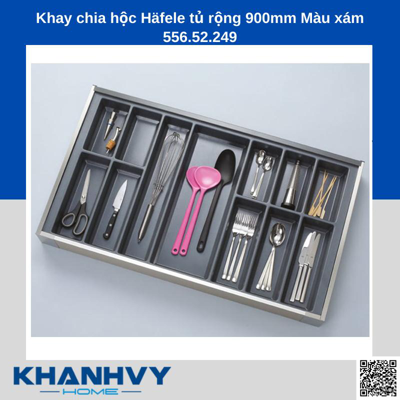 Khay chia hộc Häfele tủ rộng 900mm Màu xám 556.52.249 chính hãng tại Khánh Vy Home