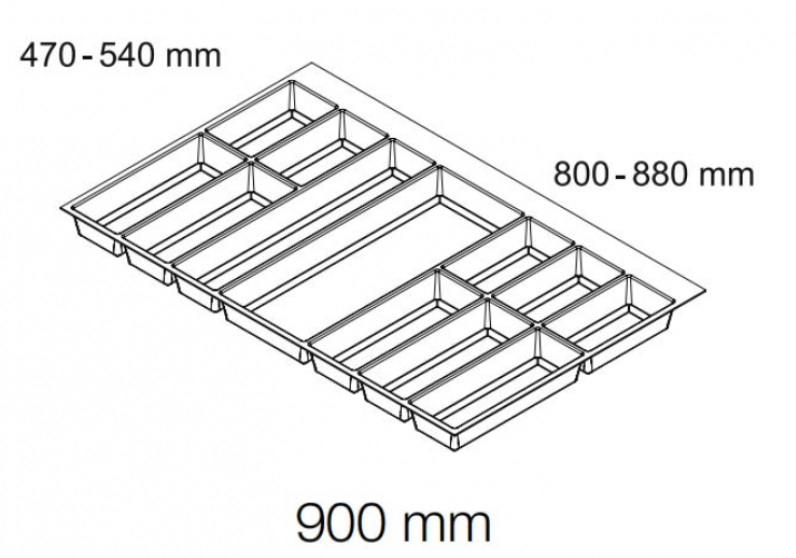 Bản vẽ kỹ thuật khay chia hộc Häfele tủ rộng 900mm Màu xám 556.52.249 tại Khánh Vy Home