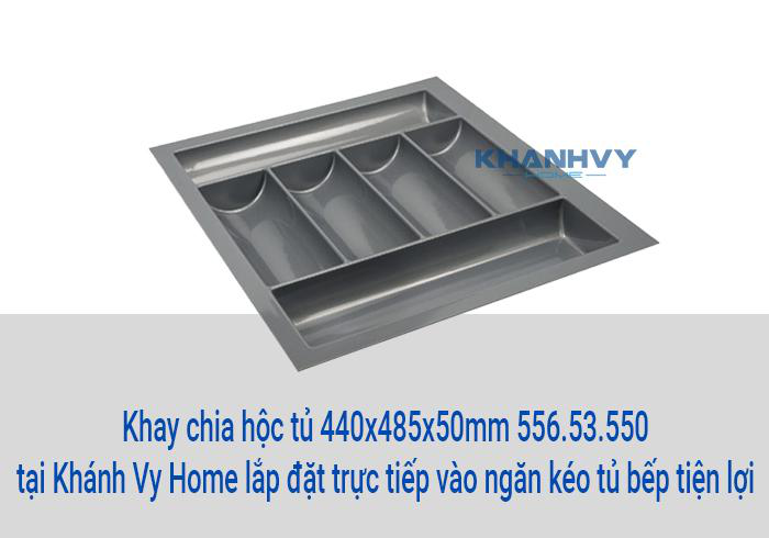 Khay chia hộc tủ 440x485x50mm 556.53.550 tại Khánh Vy Home lắp đặt trực tiếp vào ngăn kéo tủ bếp tiện lợi