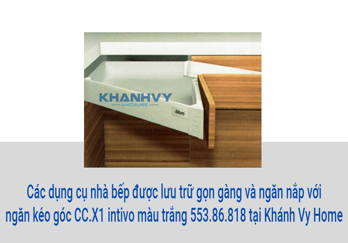 Các dụng cụ nhà bếp được lưu trữ gọn gàng và ngăn nắp với ngăn kéo góc CC.X1 intivo màu trắng 553.86.818 tại Khánh Vy Home