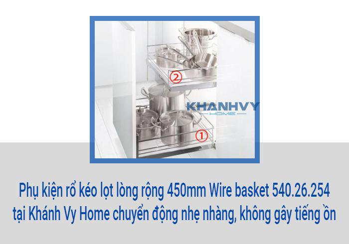 Phụ kiện rổ kéo lọt lòng rộng 450mm Wire basket 540.26.254 tại Khánh Vy Home chuyển động nhẹ nhàng, không gây tiếng ồn