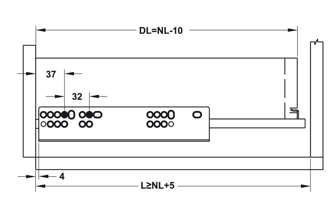 Bản vẽ kỹ thuật ray âm giảm chấn 300mm Häfele EPC Pro 433.32.051 tại Khánh Vy Home