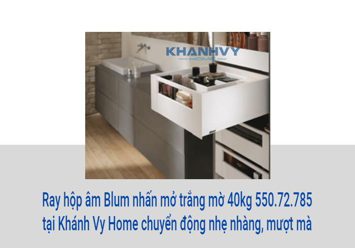 Ray hộp âm Blum nhấn mở trắng mờ 40kg 550.72.785 tại Khánh Vy Home chuyển động nhẹ nhàng, mượt mà
