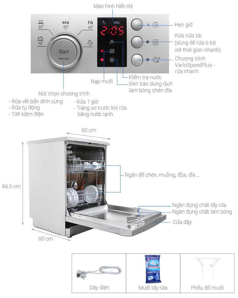 Máy rửa chén độc lập Bosch SMS25CI05E có không gian rửa chén lớn